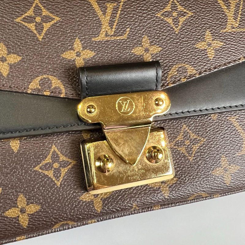 LV M46126/晶片款 MARCEAU 老花黑皮革拼接翻蓋鍊包-8