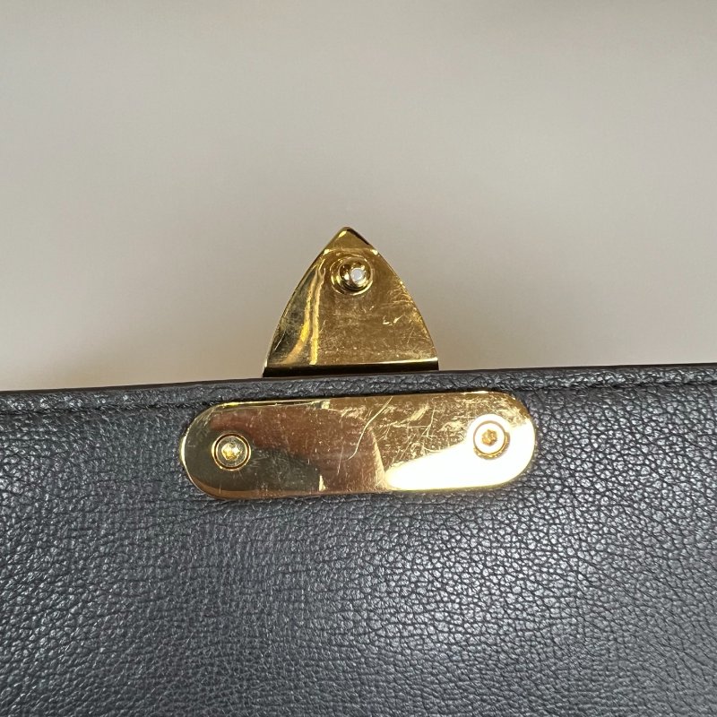 LV M46126/晶片款 MARCEAU 老花黑皮革拼接翻蓋鍊包-9