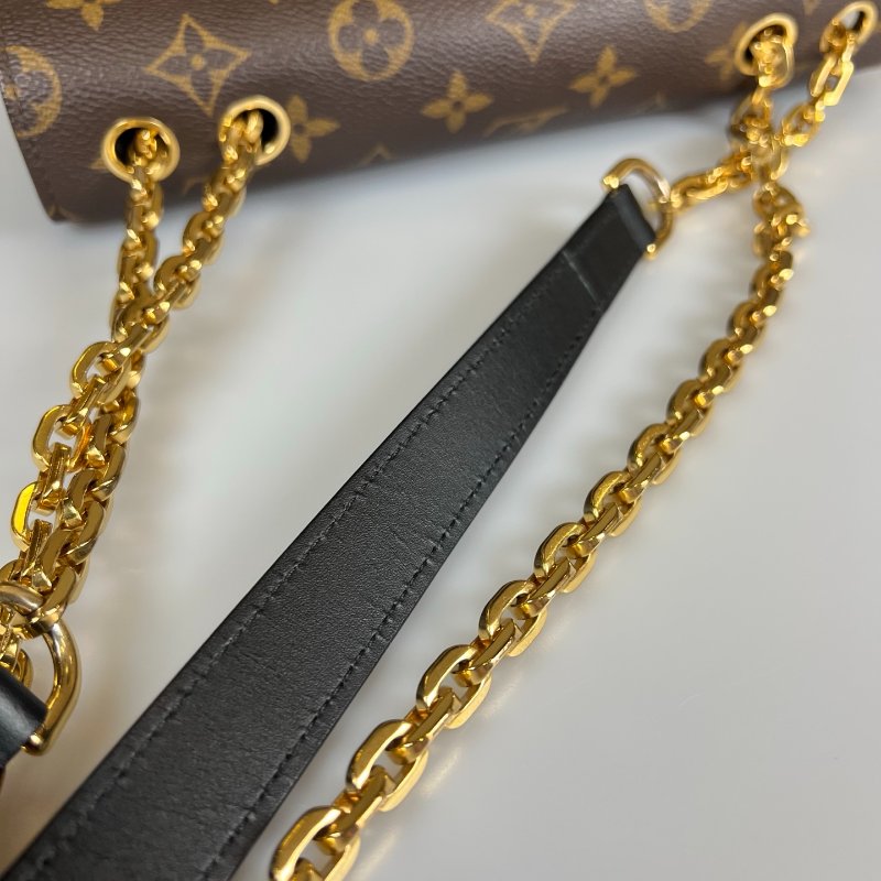 LV M46126/晶片款 MARCEAU 老花黑皮革拼接翻蓋鍊包-10