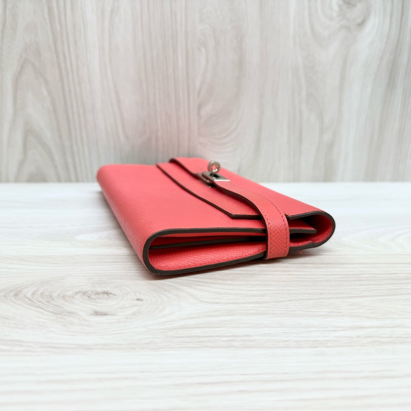 Hermes齊普爾玫瑰粉(T5)銀釦kelly長夾-2