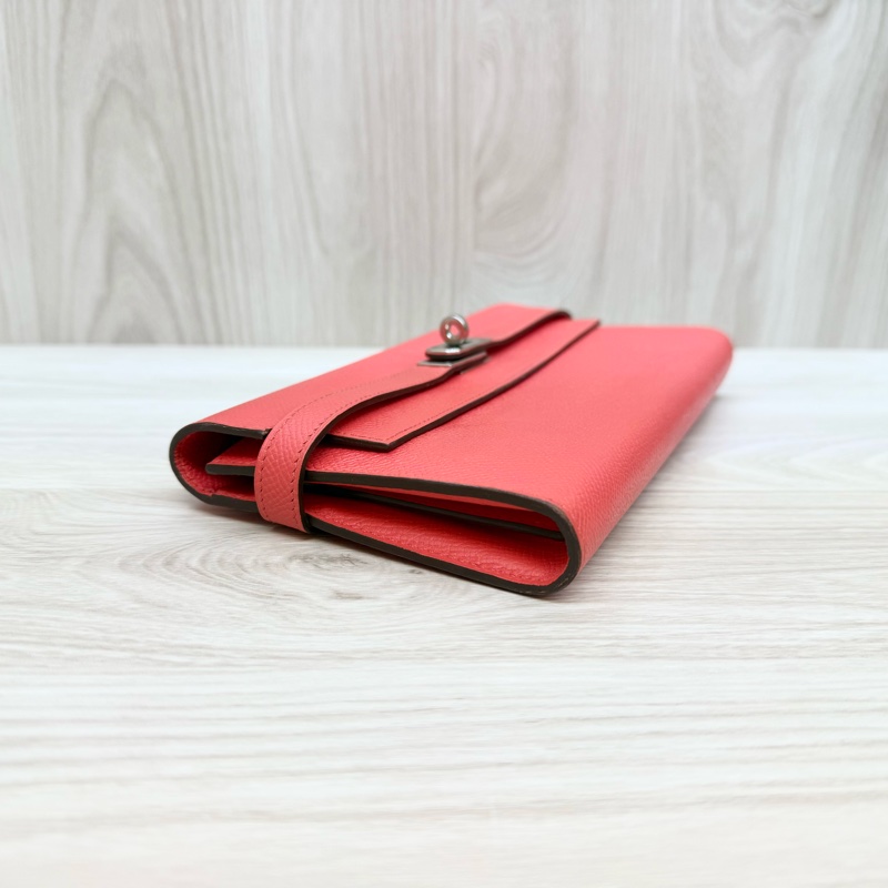 Hermes齊普爾玫瑰粉(T5)銀釦kelly長夾-3