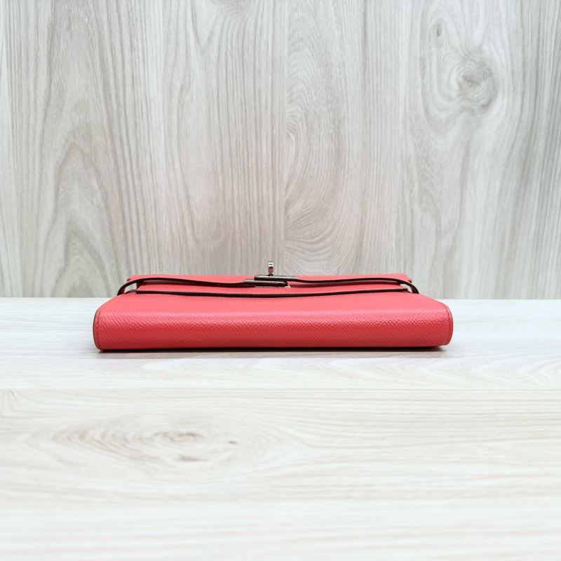 Hermes齊普爾玫瑰粉(T5)銀釦kelly長夾-4