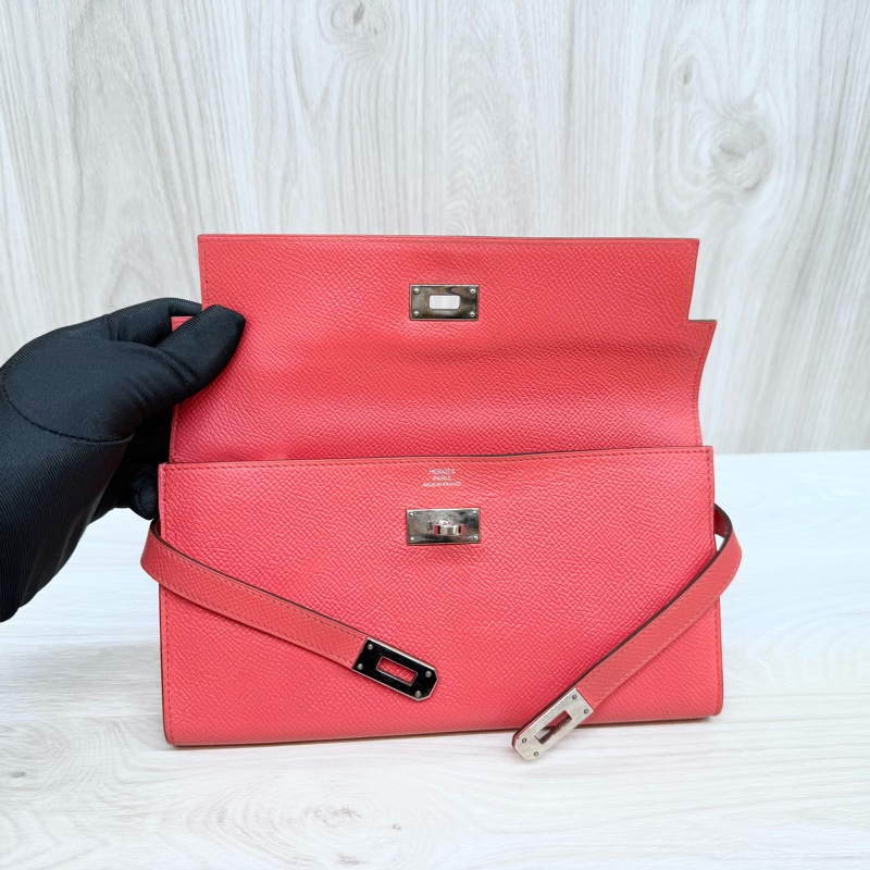 Hermes齊普爾玫瑰粉(T5)銀釦kelly長夾-8