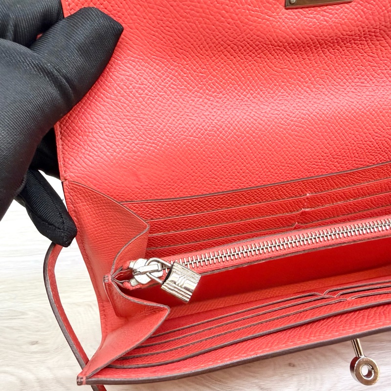 Hermes齊普爾玫瑰粉(T5)銀釦kelly長夾-11