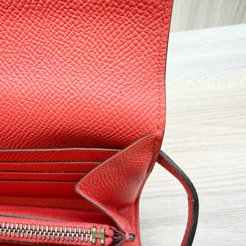 Hermes齊普爾玫瑰粉(T5)銀釦kelly長夾-13