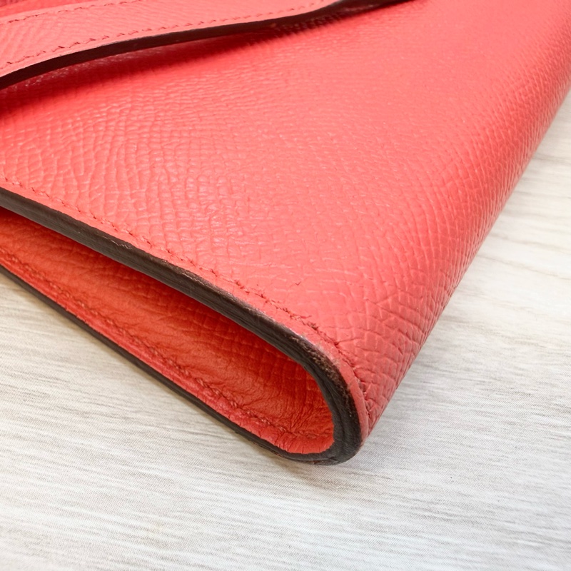 Hermes齊普爾玫瑰粉(T5)銀釦kelly長夾-18