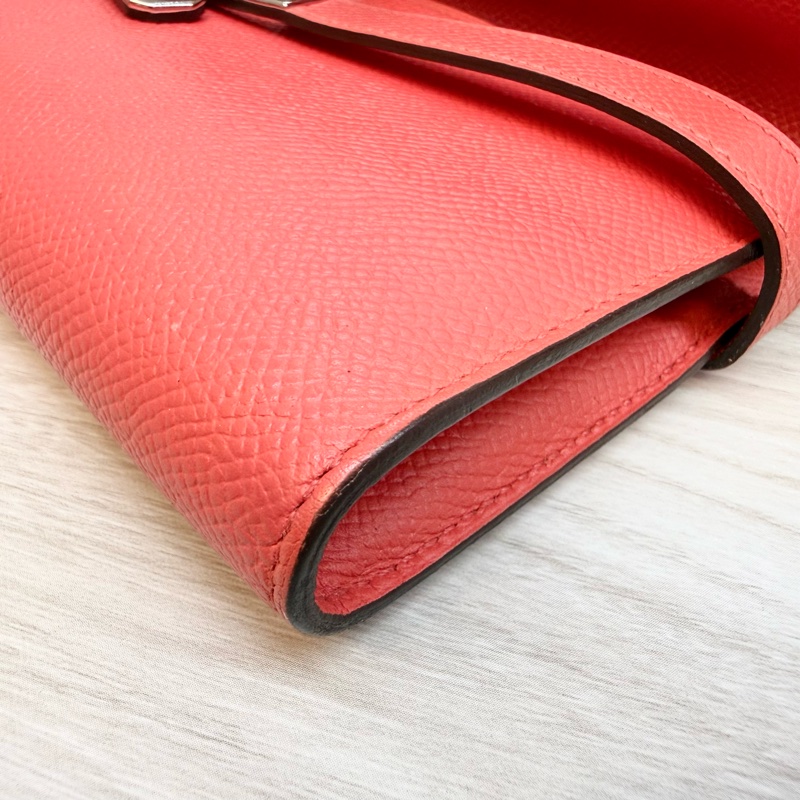 Hermes齊普爾玫瑰粉(T5)銀釦kelly長夾-19
