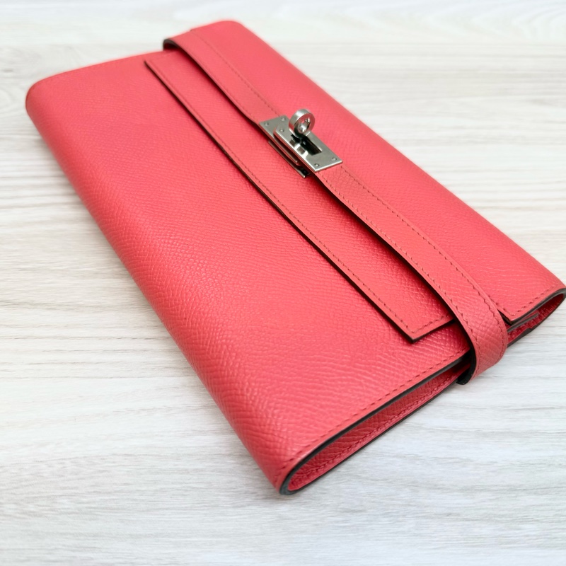 Hermes齊普爾玫瑰粉(T5)銀釦kelly長夾-20