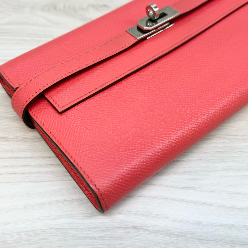 Hermes齊普爾玫瑰粉(T5)銀釦kelly長夾-21