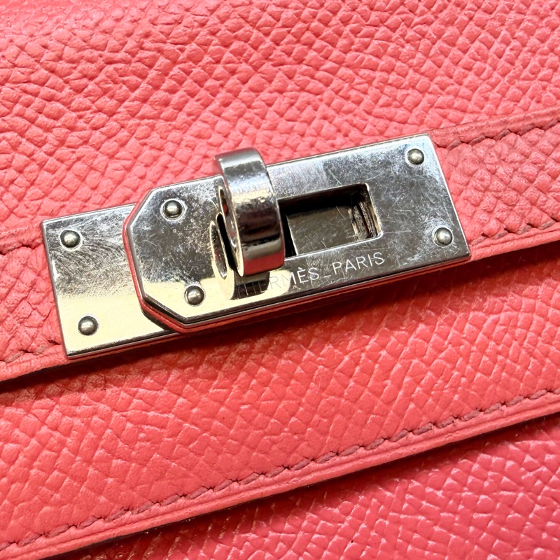 Hermes齊普爾玫瑰粉(T5)銀釦kelly長夾-23