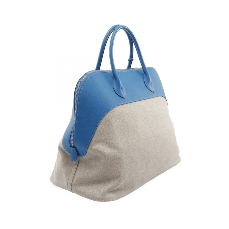 海島藍 Evercolor 牛皮 棕色帆布 Bolide Relax 45 柏莉包 手提包 D刻【HERMES 愛馬仕】-1