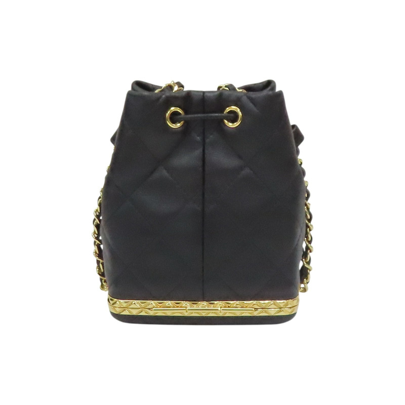 黑色 羊皮 鍊帶 Mini 水桶包 肩背包 金扣【CHANEL 香奈兒】 AP2750-1
