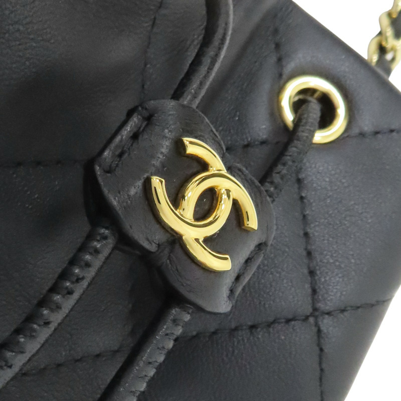 黑色 羊皮 鍊帶 Mini 水桶包 肩背包 金扣【CHANEL 香奈兒】 AP2750-7