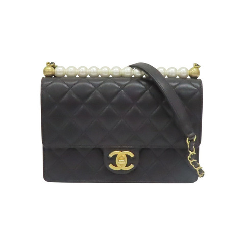 黑色 牛皮 珍珠 鍊帶 肩背包 金扣【CHANEL 香奈兒】 AS0585