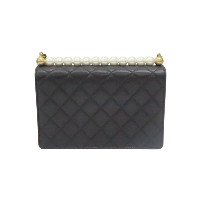 黑色 牛皮 珍珠 鍊帶 肩背包 金扣【CHANEL 香奈兒】 AS0585-1