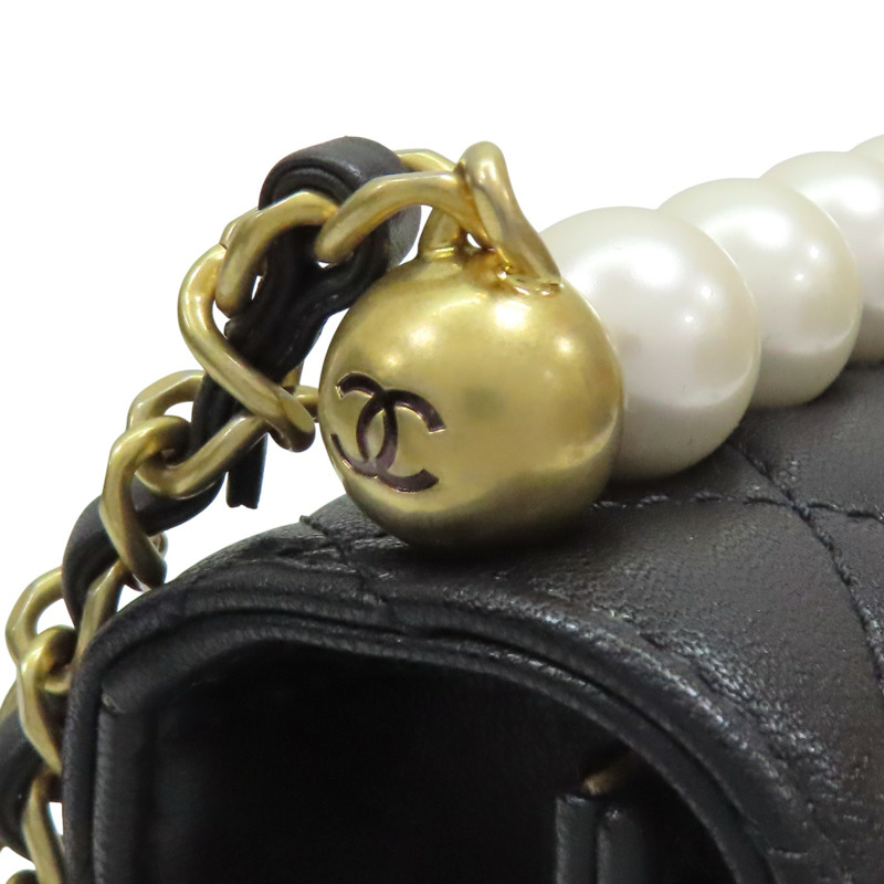 黑色 牛皮 珍珠 鍊帶 肩背包 金扣【CHANEL 香奈兒】 AS0585-17