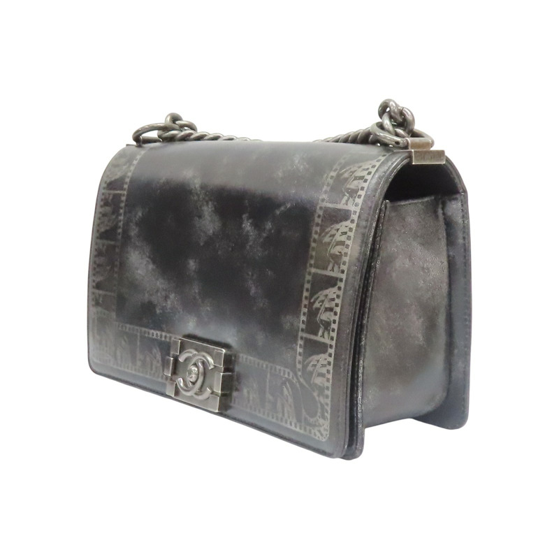 黑色 牛皮 銀色 印花 Boy 25 肩背包 銀扣【CHANEL 香奈兒】 A67086-2