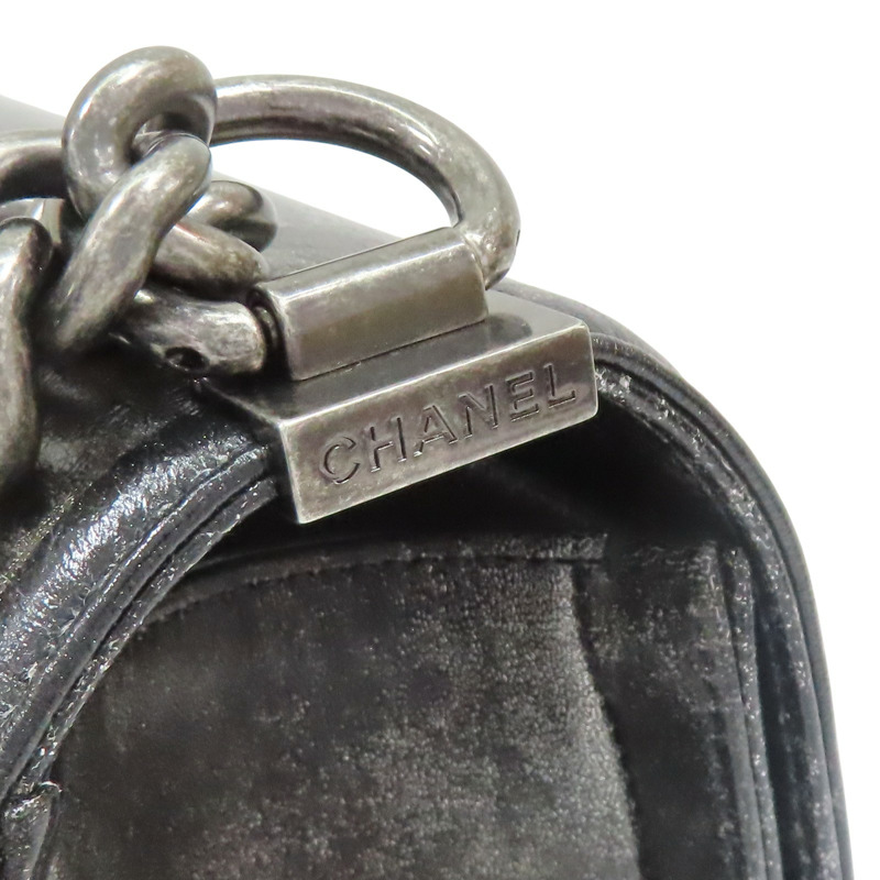 黑色 牛皮 銀色 印花 Boy 25 肩背包 銀扣【CHANEL 香奈兒】 A67086-15