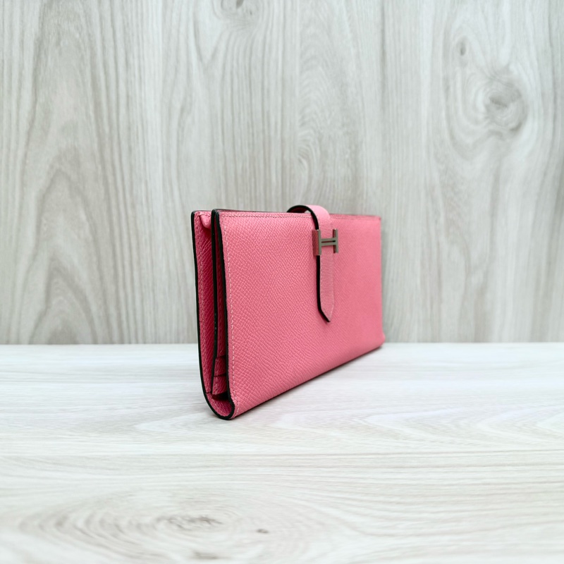 Hermes 8W杜鵑粉色銀釦Bearn長夾-2