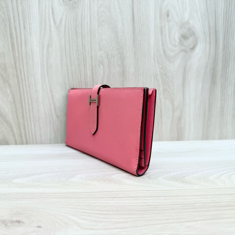 Hermes 8W杜鵑粉色銀釦Bearn長夾-3