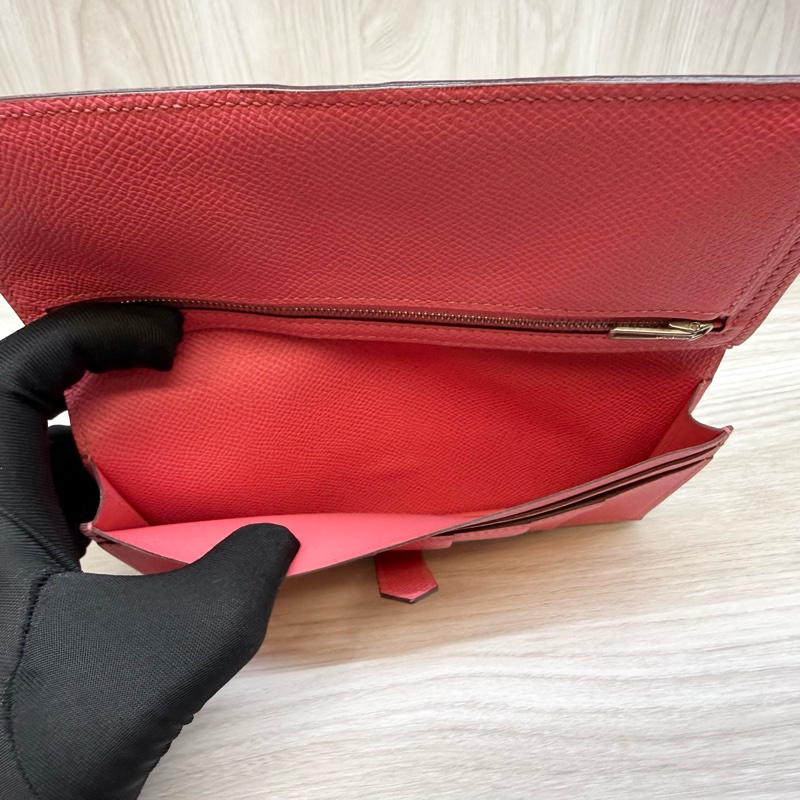 Hermes 8W杜鵑粉色銀釦Bearn長夾-5