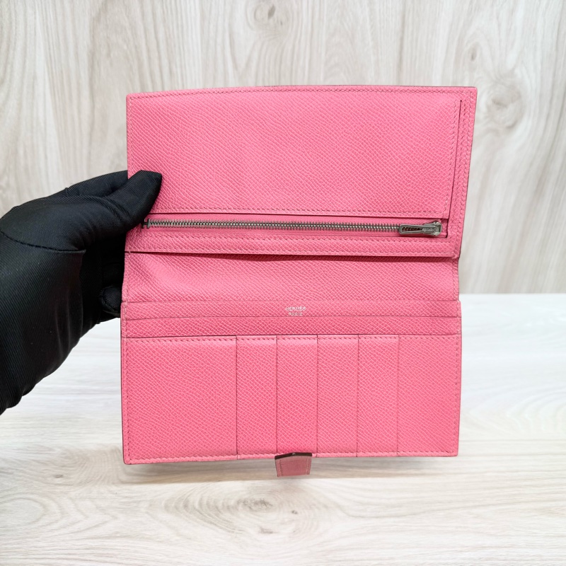 Hermes 8W杜鵑粉色銀釦Bearn長夾-7