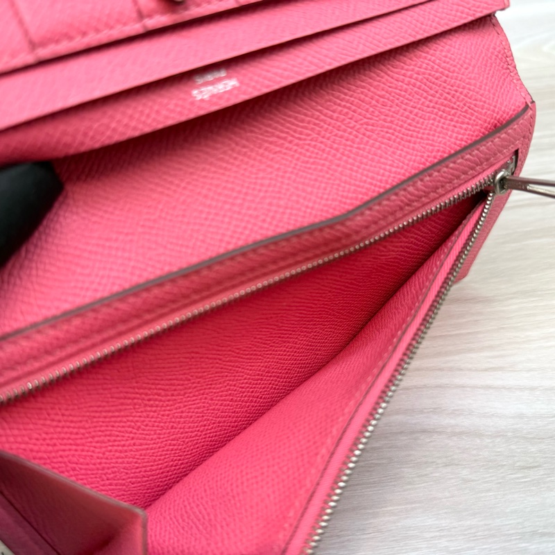 Hermes 8W杜鵑粉色銀釦Bearn長夾-13