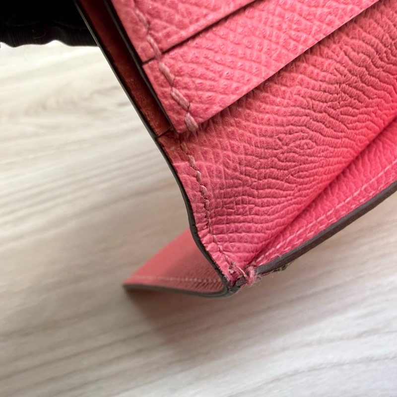 Hermes 8W杜鵑粉色銀釦Bearn長夾-14