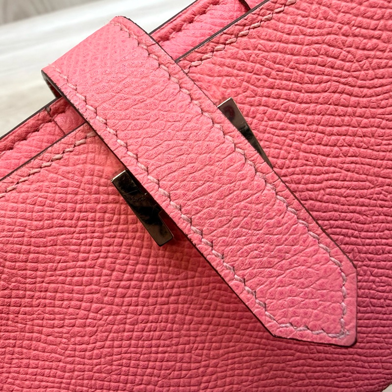 Hermes 8W杜鵑粉色銀釦Bearn長夾-15