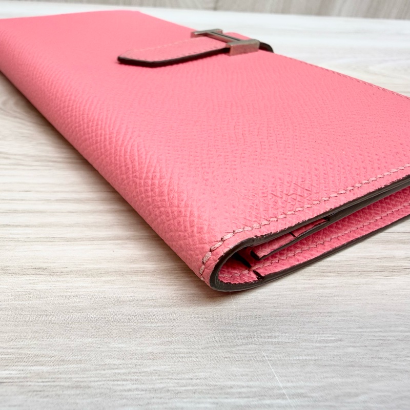 Hermes 8W杜鵑粉色銀釦Bearn長夾-16