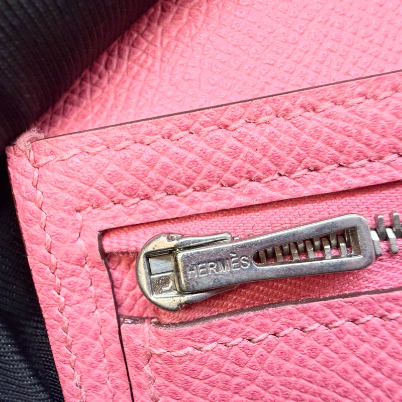 Hermes 8W杜鵑粉色銀釦Bearn長夾-20