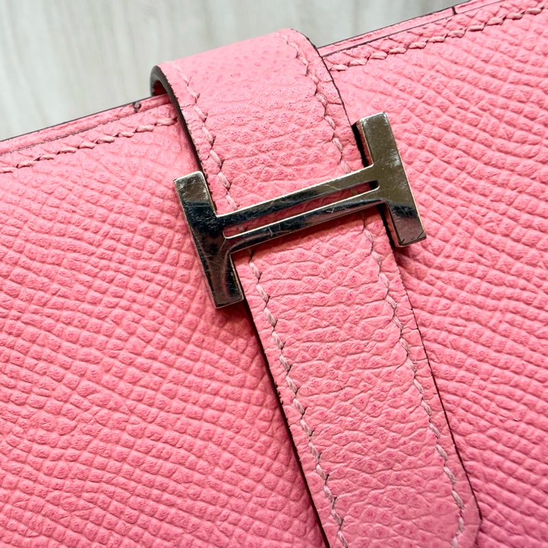 Hermes 8W杜鵑粉色銀釦Bearn長夾-21