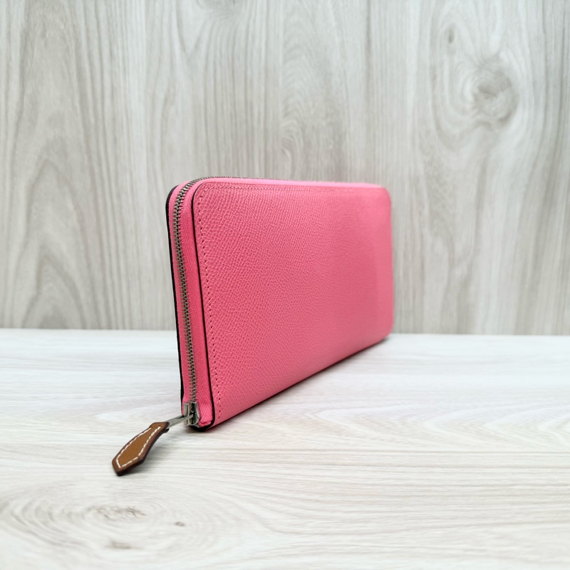 hermes 8W杜鵑粉色絲巾ㄇ拉12卡長夾-3