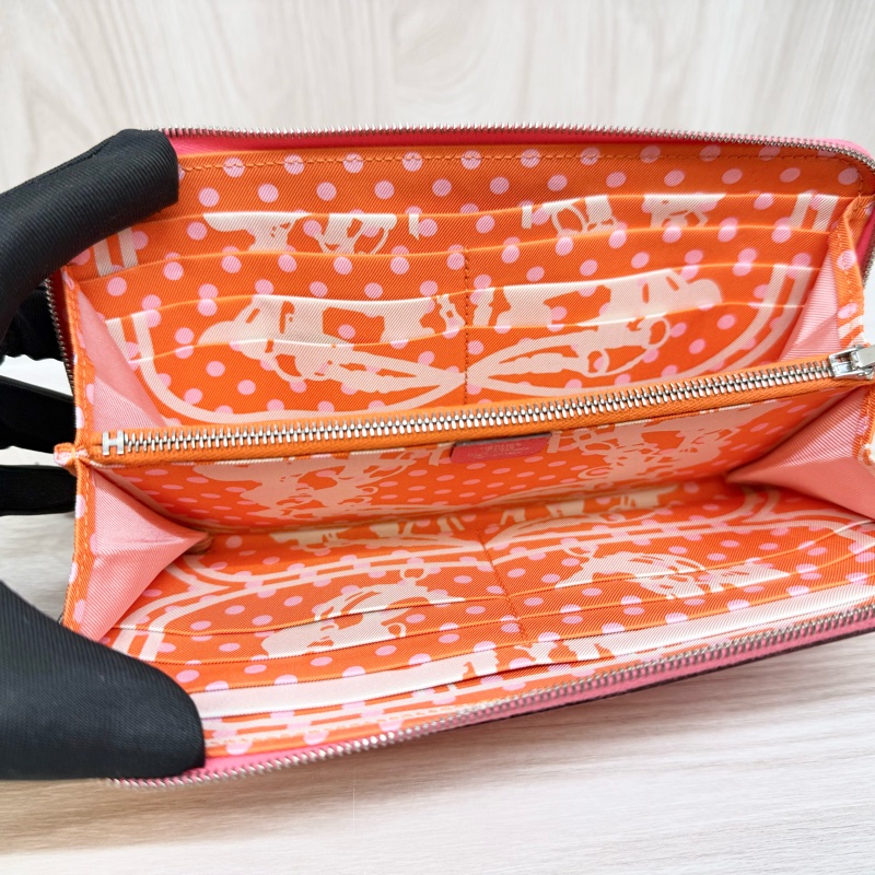 hermes 8W杜鵑粉色絲巾ㄇ拉12卡長夾-7