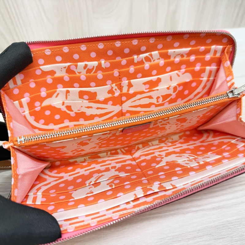 hermes 8W杜鵑粉色絲巾ㄇ拉12卡長夾-8