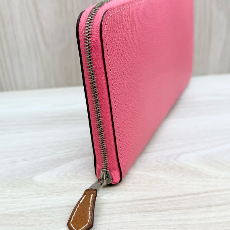 hermes 8W杜鵑粉色絲巾ㄇ拉12卡長夾-12