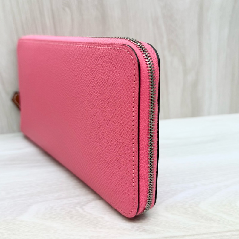 hermes 8W杜鵑粉色絲巾ㄇ拉12卡長夾-14