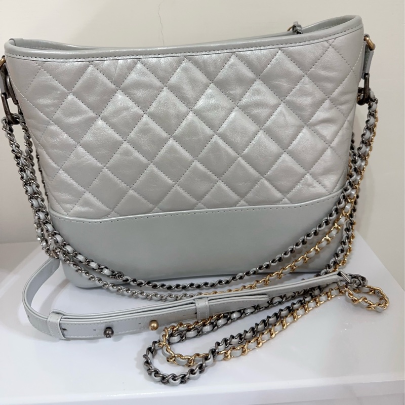 二手Chanel絕版銀色大流浪包-7