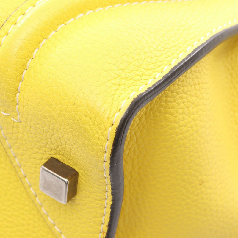 CELINE Luggage迷你購物手提包 165213 皮革 黃色 二手 女士-4