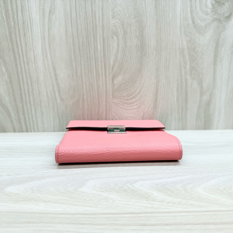 HERMES k4粉山羊皮銀釦portefeuille clic 12短夾-4