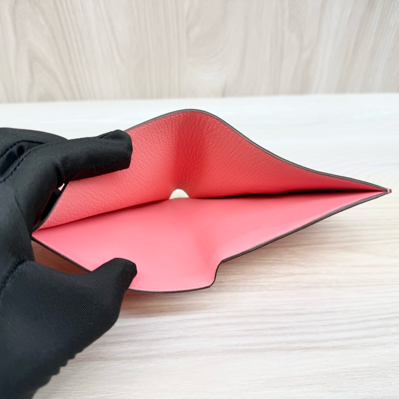 HERMES k4粉山羊皮銀釦portefeuille clic 12短夾-9