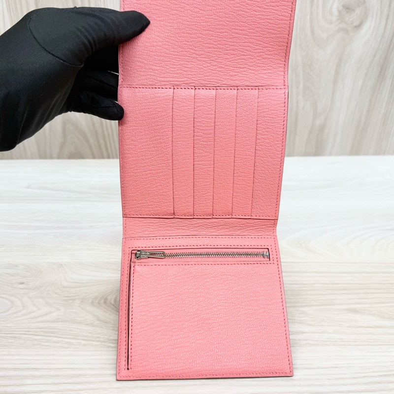 HERMES k4粉山羊皮銀釦portefeuille clic 12短夾-13