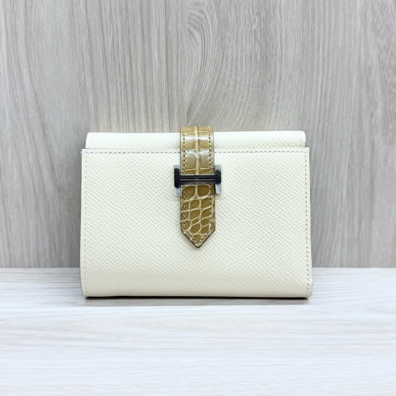 HERMES米白togo拚鱷魚皮三折短夾-0