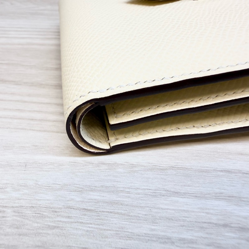 HERMES米白togo拚鱷魚皮三折短夾-10