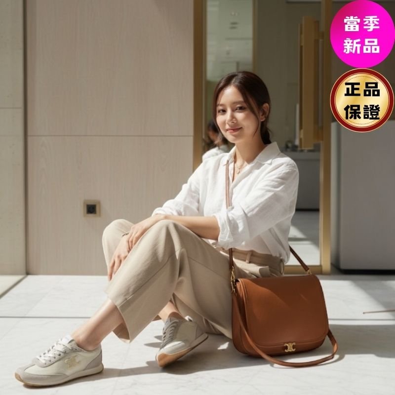 ✨2026季度全新✨Celine 女款 364365 Racer Triomphe 低幫德訓運動鞋 香草色 IT36/37/37.5/38-0