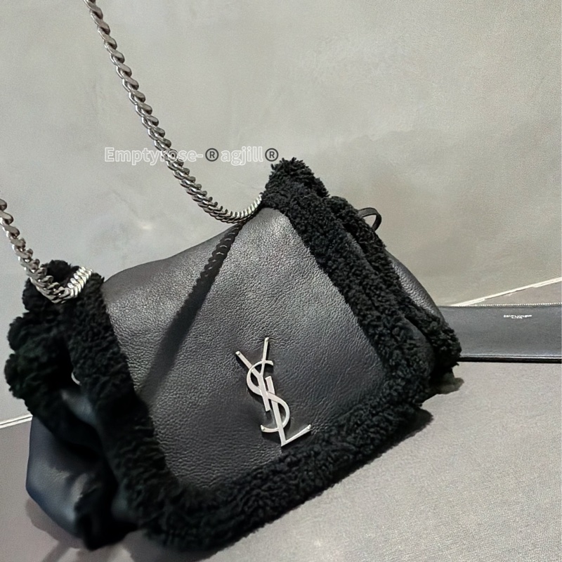 YSL 黑銀毛毛雙鏈翻蓋包🐑🐑🐑可可愛愛-4