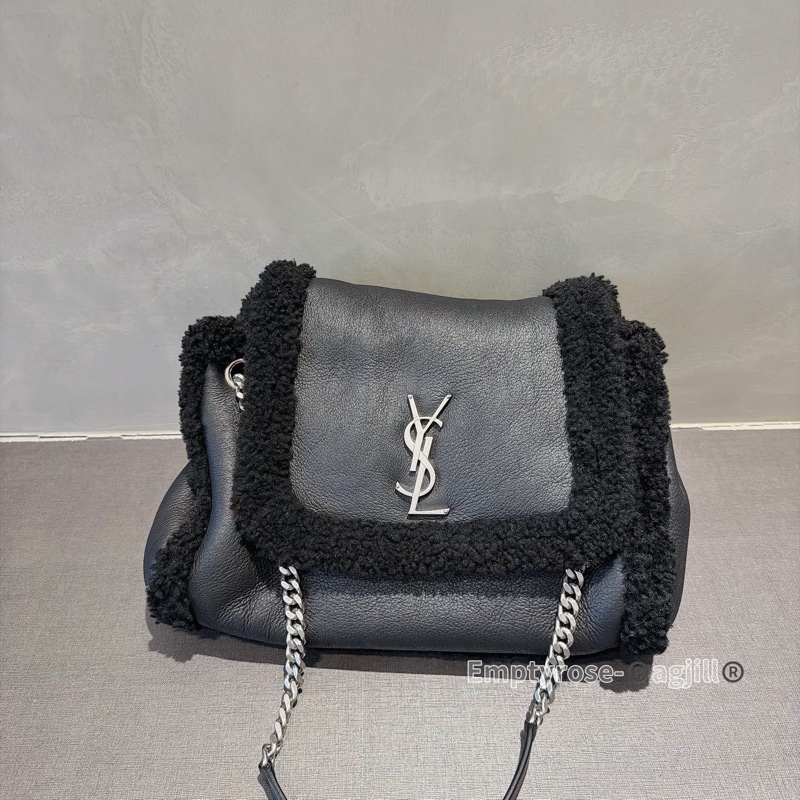 YSL 黑銀毛毛雙鏈翻蓋包🐑🐑🐑可可愛愛-6