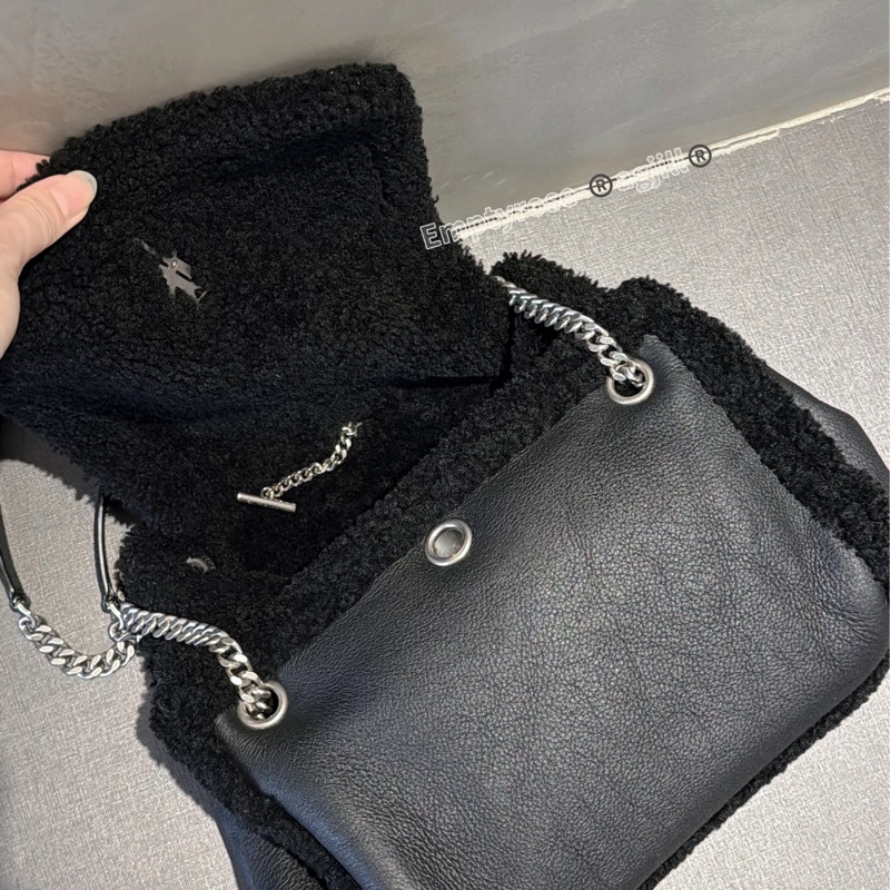 YSL 黑銀毛毛雙鏈翻蓋包🐑🐑🐑可可愛愛-7