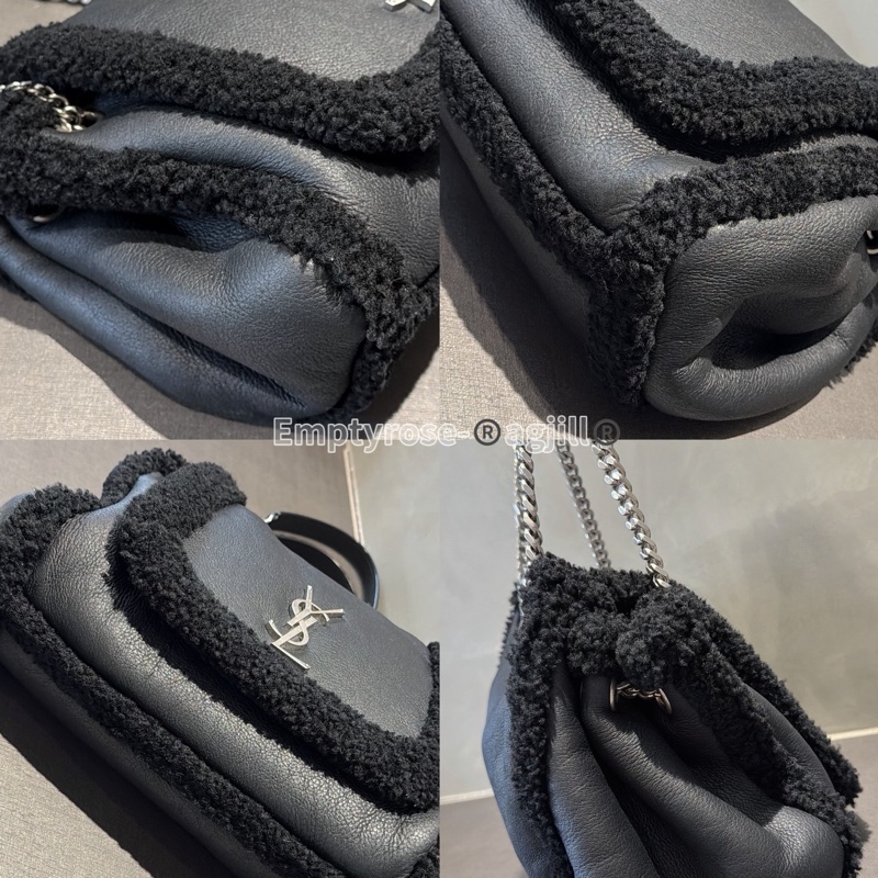 YSL 黑銀毛毛雙鏈翻蓋包🐑🐑🐑可可愛愛-8