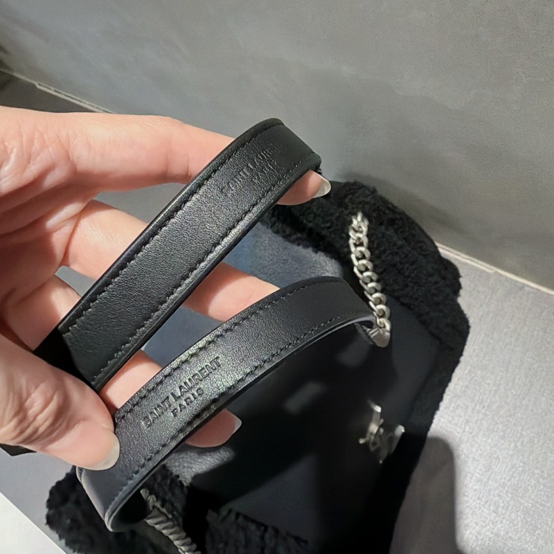 YSL 黑銀毛毛雙鏈翻蓋包🐑🐑🐑可可愛愛-9